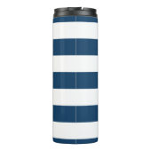 Blaue Streifen, weiße Streifen, gestreiftes Muster Thermosbecher (Rückseite)