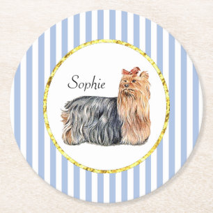 Blaue Streifen Yorkshires Terrier personifizieren Runder Pappuntersetzer