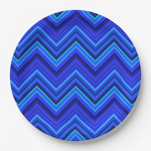 Blaue Streifen Zickzack-Muster Pappteller (Vorderseite)