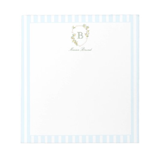 Blaue Streifen-Zitrone Monogramm Notizblock (Vorderseite)