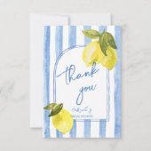 Blaue Streifen-Zitronen-Brautparty Dankeskarte (Vorderseite)