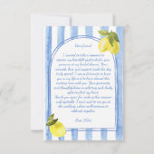 Blaue Streifen-Zitronen-Brautparty Dankeskarte (Rückseite)
