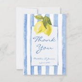 Blaue Streifen Zitronen Italienische Hochzeit Dankeskarte (Vorderseite)