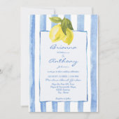 Blaue Streifen Zitronen Italienische Hochzeit Einladung (Vorderseite)