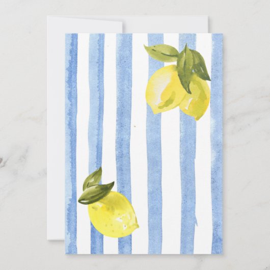 Blaue Streifen Zitronen Italienische Hochzeit Einladung (Rückseite)