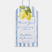 Blaue Streifen Zitronen Italienische Hochzeit Geschenkanhänger (Vorderseite)