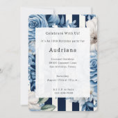 Blaue Streifen zum Geburtstag Einladung (Vorderseite)