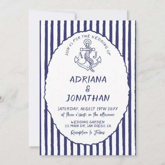 Blaue Streifen zum Hochzeitsempfang Einladung (Vorderseite)