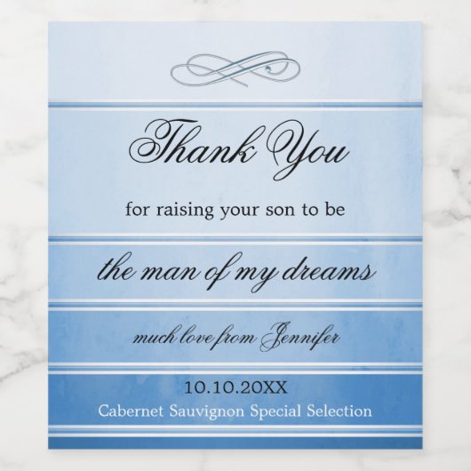 Blaue Streifenmutter im Gesetz Hochzeitwein Weinetikett (Einzelnes Label)