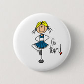 Blaue Strichmännchen-Cheerleader-T - Shirts und Button (Vorderseite)