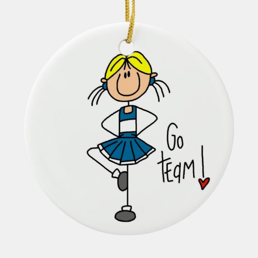 Blaue Strichmännchen-Cheerleader-T - Shirts und Keramikornament (Vorne)