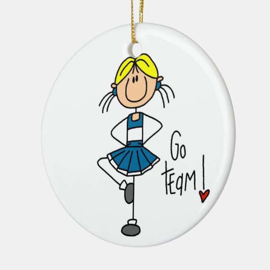 Blaue Strichmännchen-Cheerleader-T - Shirts und Keramikornament (Links)