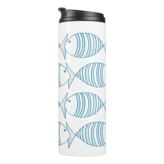 Blaue Strickfische Thermosbecher (Nach rechts gedreht)