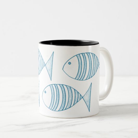 Blaue Strickfische Zweifarbige Tasse (VorderseiteRechts)