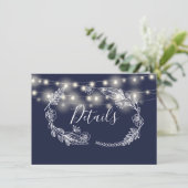 Blaue String-Lichter Hochzeitdetails-Karte Einladung (Stehend Vorderseite)