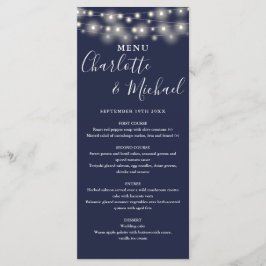 Blaue String-Lichter-Signatur-Hochzeitmenü Menükarte