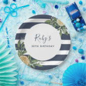 Blaue Stripe Lemon Citrus 30 jedes Alter Geburtsta Pappteller (Party)