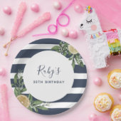 Blaue Stripe Lemon Citrus 30 jedes Alter Geburtsta Pappteller (Party)