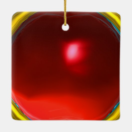 BLAUE STRIPEN & RED RUBY KERAMIKORNAMENT (Rückseite)