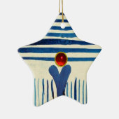 BLAUE STRIPEN UND ROTE RUBY STAR KERAMIK ORNAMENT (Rechts)