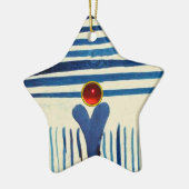 BLAUE STRIPEN UND ROTE RUBY STAR KERAMIK ORNAMENT (Links)