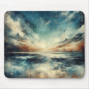 Blaue stürmische Meereslandschaft altes Foto Mousepad