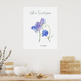 Blaue süße Blume botanische Wasserfarbe Poster