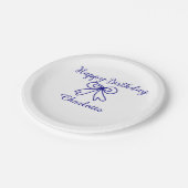 Blaue SÜSSE HINZUFÜGEN NAME BABY Geburtstag Pappteller (Schrägansicht)