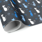 blaue süße Katzenmuster Geschenkpapier (Rolleneckpunkt)