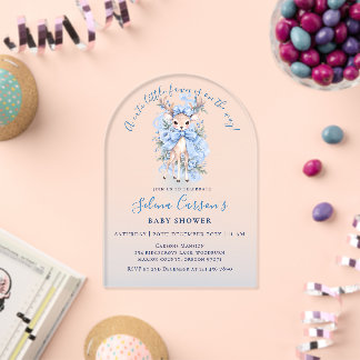 Blaue süße Rehkitz-Baby-Shower-Acryleinladung Acryleinladungen
