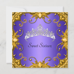 Blaue Sweet 16 Geburtstagsfeier Gold Weiße Tiara Einladung
