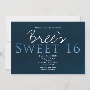 Blaue SWEET 16 Schick Elegante Geburtstagsfeier Einladung