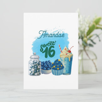 Blaue Sweet Sixteen Geburtstagseinladung Einladung