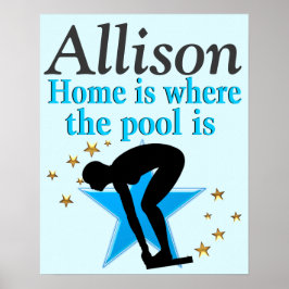 BLAUE SWIMMER QUOTE PERSONALISIERT POSTER
