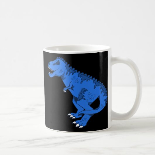 Blaue T-Rex auf grauem Aufkleber Kaffeetasse (Rechts)