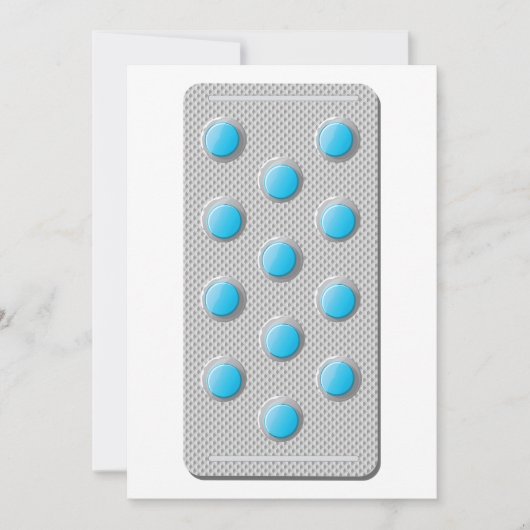 Blaue Tabletten bei einer Packung Einladung (Vorderseite)