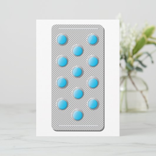 Blaue Tabletten bei einer Packung Einladung (Stehend Vorderseite)