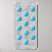 Blaue Tabletten in einem Packungsbeilage Poster (Vorne)