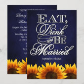 Blaue Tafel-Sonnenblume-Hochzeits-Einladungen Einladung (Vorne/Hinten)