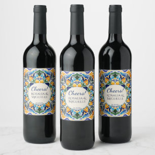 Blaue Talavera-Azúl-Vintage-Mexikanische-Hochzeits Weinetikett