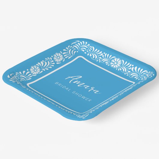 BLAUE TALAVERA BRAUTPARTY PAPPTELLER (Gewinkelt)