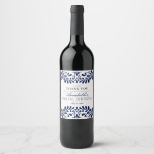 Blaue Talavera-Fliese Spanische Fiesta-Brautparty Weinetikett