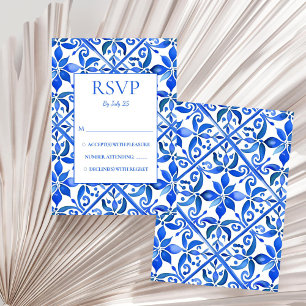 Blaue Talavera-Fliesen vintage mexikanische Hochze RSVP Karte