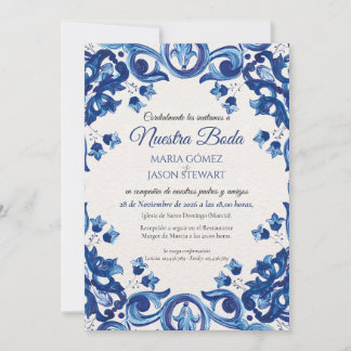 Blaue Talavera-Majolika-Floral-Boda-Spanische Hoch Einladung