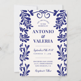 Blaue Talavera-Mexikanische-Hacienda-Hochzeit Einladung