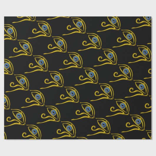 BLAUE TALISMAN / HORUS EYE Gold Schwarzes Muster Geschenkpapier (Flach)