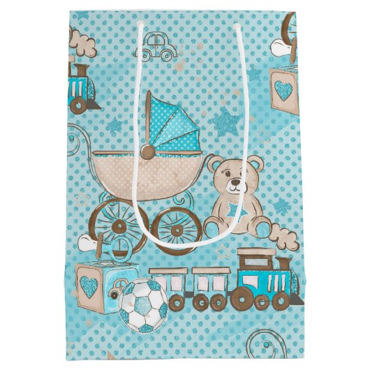 BLAUE & TAN BABY BABY BABY BAR TRAINS BALLS BLOCKS MITTLERE GESCHENKTÜTE (Rückseite)