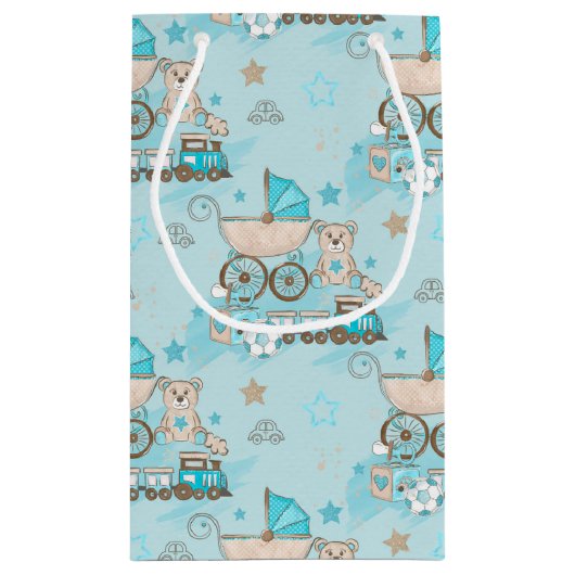 BLAUE & TAN BABY BOY PRAM BAR TRAINS KLEINE GESCHENKTÜTE (Rückseite)