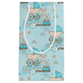 BLAUE & TAN BABY BOY PRAM BAR TRAINS KLEINE GESCHENKTÜTE (Vorderseite)