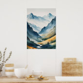 Blaue Tan-Bergszene Poster (Küche)